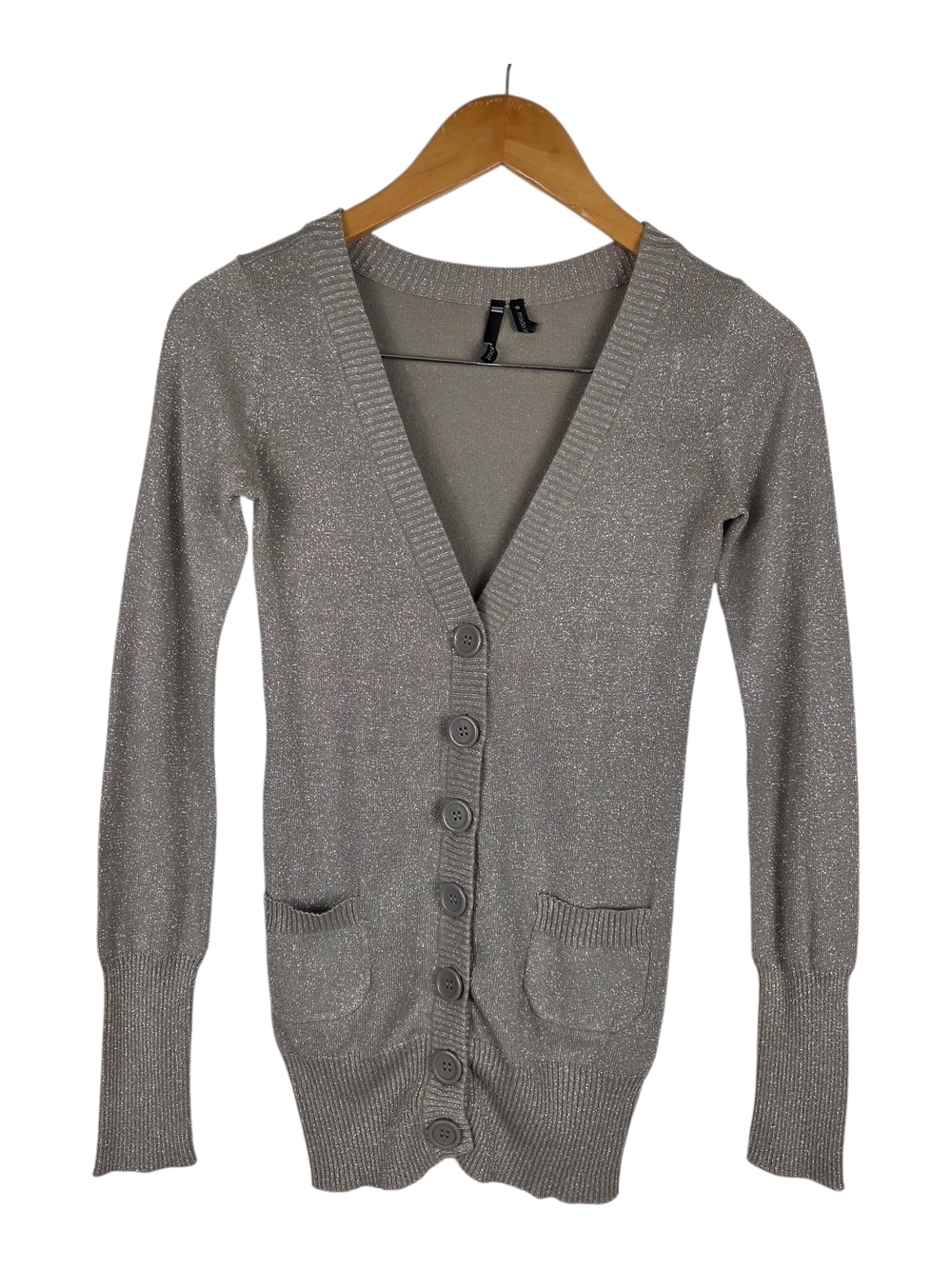 Takeout Silver Shimmer Button-Up Cardigan